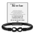 Mens black braided leather bracelet with stainless steel infinity magnetic clasp gift card - To My Best Son-in-Law