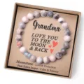Élégant bracelet de perles en cristal pour femmes avec pierre de lune et jaspe cadeau mamie. - Jaspe zèbre rose + carte Grandma + pierre de lune 5A