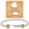 Stainless steel beaded bracelet with engraved metal bar and crystal spacer beads for women. - Rhinestone Ring Kraft Card (G-O-D) / Gold