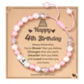 Handmade pink and white pearl birthday bracelet featuring number 4 bead for kids birthday gift. - Happy 4th Birthday