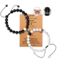 Couple lava stone and white howlite bead bracelets with crown charm and magnetic couple design - Lava Stone and White Turquoise with Crown