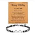 Stainless steel wave beaded bracelet with adjustable lobster clasp and black stone beads. - Happy Birthday