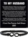 Men black leather braided bracelet stainless steel infinity love message card gift for husband. - To My Husband - Contact for Engraving
