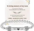 Stainless steel beaded stretch bracelet with engraved heart wings charm and memorial greeting card. - Rhinestone Ring (In-loving) / Silver