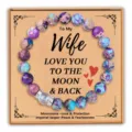 Femme bracelet de perles cristal jaspe impérial pierre de lune cadeau pour épouse bijoux - Régalite + carte Wife + pierre de lune 5A