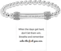 Stainless steel beaded bracelet with engraved metal bar and inspirational message card. - Rhinestone Ring (Remember) / Silver