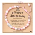 Pink and white pearl beaded birthday bracelet with number 8 charm for girls and women. - Happy 8th Birthday