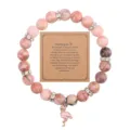 Pink zebra jasper beaded bracelet with rhinestone spacers and cute flamingo charm gift for women. - Pink Zebra Jasper Flamingo - 21