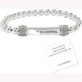 Silver Beaded Stretch Bracelet with Engraved Metal Bar Inspirational Jewelry Gift - Rhinestone Ring White Card (G-O-D) / Silver