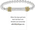 Stainless steel beaded stretch bracelet with engraved metal bar and encouraging quote card. - Rhinestone Ring (Remember) / Gold