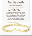 Gold Wave Beaded Bracelet Adjustable Stainless Steel Sister Friendship Gift Bracelet - Wave & Hey My Bestie Card