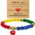 Colorful beaded charm bracelet with red apple pendant and greeting card gift for women - Colored Beads Apple (Design 18)