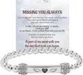 Stainless steel beaded bracelet with wing heart charm and memorial card for women gift - Rhinestone Ring (MISSING) / Silver