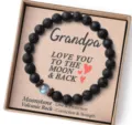 Bracelet de perles en pierre de lave et pierre de lune cadeau grand-père carte. - 1 pierre de lave + carte Grandpa-2 + pierre de lune régulière
