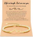 Gold wave bead bracelet with inspirational card packaging, adjustable chain, stylish jewelry. - Wave + Life