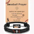Mens black braided rope stainless steel cross baseball prayer bracelet fashion jewelry - Baseball-27