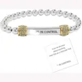 Stainless steel beaded bracelet with engraved bar and rhinestone accent for daily wear. - Rhinestone Ring White Card (G-O-D) / Gold