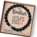 Bracelet de perles en pierre de lave et pierre de lune avec carte message frère. - Pierre de lave + carte Brother-2 + pierre de lune régulière