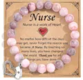 Pink zebra stone nurse beaded bracelet with nurse hat charm for women appreciation gift - Pink Zebra Nurse Hat - 1