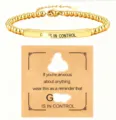 Gold beaded inspirational quote bracelet with engraved bar and message card accessory sku - Control - Gold - 14