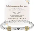 Stainless steel beaded memorial bracelet with heart wings charm and rhinestone rings for mom. - Rhinestone Ring (In-loving) / Gold