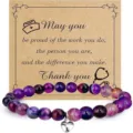 Purple beaded nurse bracelet with heart charm and appreciation card for medical staff gifts - Striped Purple Agate Heart - 6