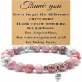 Nurse Beaded Bracelet Pink Natural Stone Gemstone Charm Bracelet Nurse Appreciation Gift - Pink Zebra Jasper Flower - 19