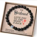 Bracelet homme en pierre de lave noire et pierre de lune avec belle boîte cadeau. - Pierre de lave + carte Husband-2 + pierre de lune régulière