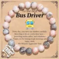 Natural stone bead bracelet with bus driver charm and appreciation greeting card for women. - Pink Zebra Jasper Truck - 14