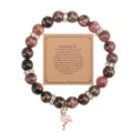 Pink zebra stone bead bracelet with rhinestone spacers and cute flamingo charm for women gift. - Black Vein Rhodonite Flamingo - 22