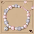 Handmade pink and white pearl beaded bracelet with heart charm for birthday gift and daily wear. - 9th