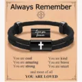 Men's braided rope stainless steel cross faith bracelet with inspirational message card. - Always Remember-20