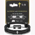 Men's stainless steel cross braided Milan rope faith bracelet with inspirational card. - 1: 9-19