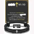 Men's Black Woven Milan Rope Cross Bracelet Stainless Steel Religious Faith Jewelry SKU - 41: 10-18