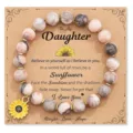 Women natural stone beaded bracelet with sunflower charm on message card gift for daughter - Sunflower Pendant Bracelet 1