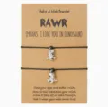 Ensemble de bracelets de vœux dinosaure avec carte kraft, charm mignon bijoux tressés ami - Lot de 2 dinosaures - 22