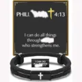 Men's braided cord cross bracelet stainless steel religious faith jewelry accessory SKU - 4:13-17