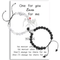 Couple magnetic stone bracelet set with white and black beads, perfect romantic gift. - Matte Black + White Turquoise + Card