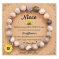 Natural stone bead bracelet with sunflower charm for niece card gift, elegant pink jewelry. - Sunflower Pendant Bracelet 3