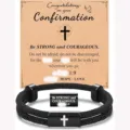 Mens stainless steel cross braided milan rope faith bracelet with inspirational bible verse card - Confirmation - 24
