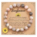 Sunflower beaded bracelet with pink stone natural beads and cute floral pendant for women. - Sunflower Pendant Bracelet 4