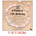 Handmade 7th birthday pearl bracelet pink white beaded gift for girls party jewelry - 7th Birthday Heart Bracelet