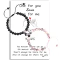 Couple magnetic distance bracelets matching black stone and pink crystal jewelry gift - Matte Black and Pink Zebra with Card
