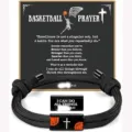Men braided rope bracelet with basketball cross stainless steel charm inspirational card gift - Basketball - 25