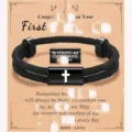 Handmade braided Milan cord bracelet with stainless steel cross charm and religious scripture card. - 32