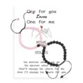 Couple matching magnetic gemstone bracelets set with pink crystal and black volcanic stone beads. - Matte Black and Rose Quartz with Round Magnetic Clasp and Card