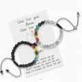Couple magnetic gemstone bead bracelet set with black and white stone for lovers gift. - Seven Color Stone with Card