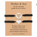 Ensemble de bracelets cordon tressé cœur en acier inoxydable mère et fils noir et argent. - Lot de 2 pièces motif cœur - 34