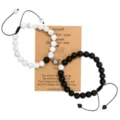 Couple magnetic distance bracelets set with white turquoise and black stone for lovers - Matte Black & White Turquoise with Kraft Paper Card