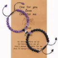 Couple magnetic distance bracelets set with purple amethyst and black stone charm for lovers. - Matte Black & Dream Amethyst with Black & White Magnetic Clasp